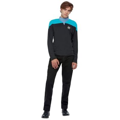 Smiffys Star Trek Voyager Science Uniform, Star Trek Top with Embroidered Delta Badge & Rank Insignias, Star Trek Voyager Outfit, Star Trek Halloween Fancy Dress Accessory Smiffys Star Trek Voyager Science Uniform, Star Trek Top with Embroidered Delta Badge & Rank Insignias, Star Trek Voyager Outfit, Star Trek Halloween Fancy Dress Accessory