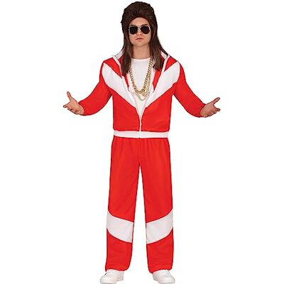 FIESTAS GUIRCA Men's Red and White Costume Tracksuit 90s Shell Suit 80s Jogging Suit Fancy Dress Man FIESTAS GUIRCA Men's Red and White Costume Tracksuit 90s Shell Suit 80s Jogging Suit Fancy Dress Man