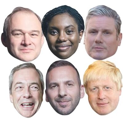STAR CUTOUTS SMP472 British Politics 6 Pack Cardboard Face Masks – Ed Davey, Kemi Badenoch, Zack Polanski, Keir Starmer, Nigel Farage & Boris Johnson Debate Event Set STAR CUTOUTS SMP472 British Politics 6 Pack Cardboard Face Masks – Ed Davey, Kemi Badenoch, Zack Polanski, Keir Starmer, Nigel Farage & Boris Johnson Debate Event Set
