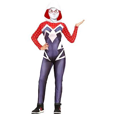 FIESTAS GUIRCA Heroin Costume Hooded Red and Black Spider Pattern Superhero Jumpsuit with Hood Child Girl Costume FIESTAS GUIRCA Heroin Costume Hooded Red and Black Spider Pattern Superhero Jumpsuit with Hood Child Girl Costume