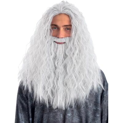 Smiffys Sorcerer/Wizard Wig & Beard Set, White, Adult Fancy Dress, One Size Smiffys Sorcerer/Wizard Wig & Beard Set, White, Adult Fancy Dress, One Size