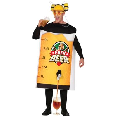 FIESTAS GUIRCA Free Beer Adult Fancy Dress Costume Outfit with Bag Fun Costumes for Stag Parties, Fancy Dress Parties and Carnival Ideal for Adult Men FIESTAS GUIRCA Free Beer Adult Fancy Dress Costume Outfit with Bag Fun Costumes for Stag Parties, Fancy Dress Parties and Carnival Ideal for Adult Men