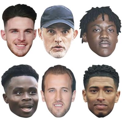 STAR CUTOUTS CMPWC26 England Football 6 Pack Cardboard Face Masks Tuchel, Mainoo, Rice, Kane, Jude & Saka STAR CUTOUTS CMPWC26 England Football 6 Pack Cardboard Face Masks Tuchel, Mainoo, Rice, Kane, Jude & Saka