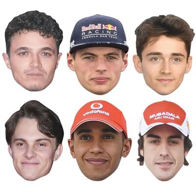 STAR CUTOUTS CMP22 Motor Racing Six Pack Cardboard Face Masks – Lando Norris, Max Verstappen, Charles Leclerc, Oscar Piastri, Lewis Hamilton & Fernando Alonso – Racing Party & Fan Bundle STAR CUTOUTS CMP22 Motor Racing Six Pack Cardboard Face Masks – Lando Norris, Max Verstappen, Charles Leclerc, Oscar Piastri, Lewis Hamilton & Fernando Alonso – Racing Party & Fan Bundle