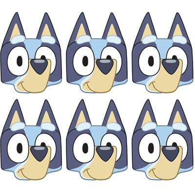 STAR CUTOUTS SMP503 Six Pack Cardboard Face Masks Bluey 6PCS Ideal for Bluey Theme, Parties, Birthdays & Room Decorations, Baby Showers & Events STAR CUTOUTS SMP503 Six Pack Cardboard Face Masks Bluey 6PCS Ideal for Bluey Theme, Parties, Birthdays & Room Decorations, Baby Showers & Events