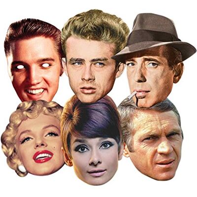 STAR CUTOUTS SMP67 Hollywood Icons 6 Pack Cardboard Face Masks – Audrey Hepburn, Steve McQueen, Marilyn Monroe, James Dean, Elvis Presley & Humphrey Bogart Costume Set STAR CUTOUTS SMP67 Hollywood Icons 6 Pack Cardboard Face Masks – Audrey Hepburn, Steve McQueen, Marilyn Monroe, James Dean, Elvis Presley & Humphrey Bogart Costume Set