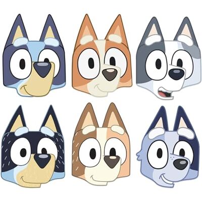 STAR CUTOUTS SMP502 Bluey Family 6 Pack Cardboard Face Masks – Bluey, Bingo, Chilli, Bandit, Muffin & Socks Kids Party Set STAR CUTOUTS SMP502 Bluey Family 6 Pack Cardboard Face Masks – Bluey, Bingo, Chilli, Bandit, Muffin & Socks Kids Party Set