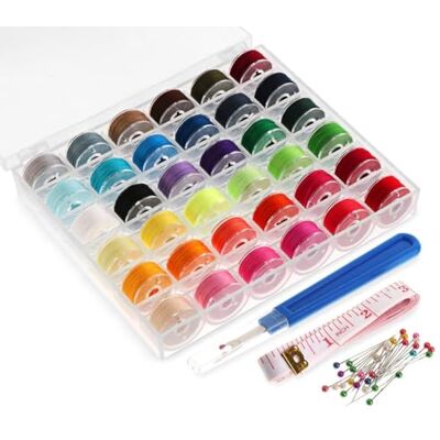 ilauke 36Pcs Sewing Machine Bobbin Threads with Case and Measuring Tape for Singer Brother Babylock Janome Elna, Assorted Colors ilauke 36Pcs Sewing Machine Bobbin Threads with Case and Measuring Tape for Singer Brother Babylock Janome Elna, Assorted Colors