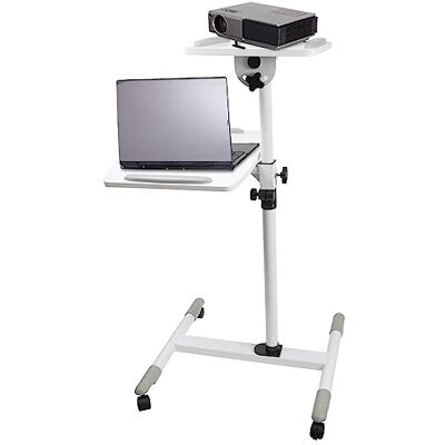 Properav Mobile Desk Workstation & Projector Trolley White Moveable On Caster Wheels Adjustable Height 850-1100mm 10kg Capacity For Laptop, Projector, Consoles & More Properav Mobile Desk Workstation & Projector Trolley White Moveable On Caster Wheels Adjustable Height 850-1100mm 10kg Capacity For Laptop, Projector, Consoles & More