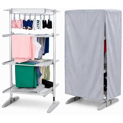 GlamHaus Digital Heated Clothes Airer with Cover, 300W Electric Drying Rack, Adjustable 30-70°C Temperature Control, 9-Hour Timer, Foldable Indoor Laundry Dryer with Extension Wings GlamHaus Digital Heated Clothes Airer with Cover, 300W Electric Drying Rack, Adjustable 30-70°C Temperature Control, 9-Hour Timer, Foldable Indoor Laundry Dryer with Extension Wings