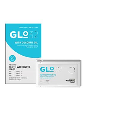 Glo32 Advanced Teeth Whitening Strips Gentle Teeth Stain Remover with Coconut Oil Effective in 20min Peroxide Free Vegan Cruelty Free 28pcs Glo32 Advanced Teeth Whitening Strips Gentle Teeth Stain Remover with Coconut Oil Effective in 20min Peroxide Free Vegan Cruelty Free 28pcs
