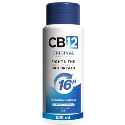 CB12 Mouthwash Mint Alcohol Free 16H Bad Breath Treatment 520ml Chlorhexidine mouthwash with fluoride. Fights the cause of bad breath for 16-hours while helping protect against tooth decay. CB12 Mouthwash Mint Alcohol Free 16H Bad Breath Treatment 520ml Chlorhexidine mouthwash with fluoride. Fights the cause of bad breath for 16-hours while helping protect against tooth decay.