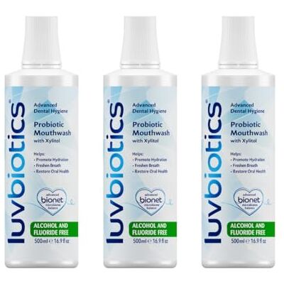 Luv Biotics Probiotic Mouthwash Alcohol & Fluoride Free with Xylitol for Fresh Breath, Healthy Gums & Oral Microbiome Support – 3 x 500ml Luv Biotics Probiotic Mouthwash Alcohol & Fluoride Free with Xylitol for Fresh Breath, Healthy Gums & Oral Microbiome Support – 3 x 500ml