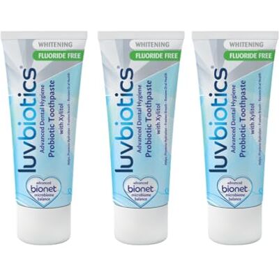 Luv Biotics Fluoride Free Whitening Toothpaste with Oral Probiotics, Xylitol & Aloe Vera 3 x 75ml Luv Biotics Fluoride Free Whitening Toothpaste with Oral Probiotics, Xylitol & Aloe Vera 3 x 75ml