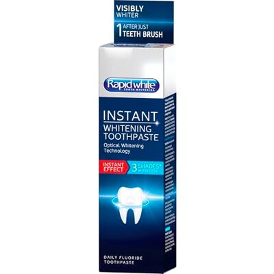 RAPIDWHITE Rapid White Instant Whitening Toothpaste 75ml Removes Stains, Prevents Tartar and Plaque Build-up, Contains Fluoride, Mint Flavour RAPIDWHITE Rapid White Instant Whitening Toothpaste 75ml Removes Stains, Prevents Tartar and Plaque Build-up, Contains Fluoride, Mint Flavour