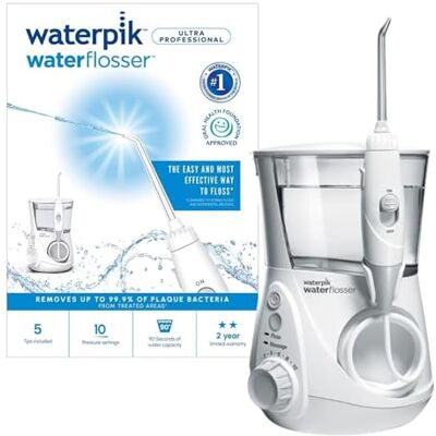 Waterpik Ultra Professional Water Flosser, 5 Tips, Advanced Pressure Control System, 10 Settings, Dental Plaque Removal Tool, White, WP-660UK, 2pin UK Bathroom Plug, Packaging may vary Waterpik Ultra Professional Water Flosser, 5 Tips, Advanced Pressure Control System, 10 Settings, Dental Plaque Removal Tool, White, WP-660UK, 2pin UK Bathroom Plug, Packaging may vary