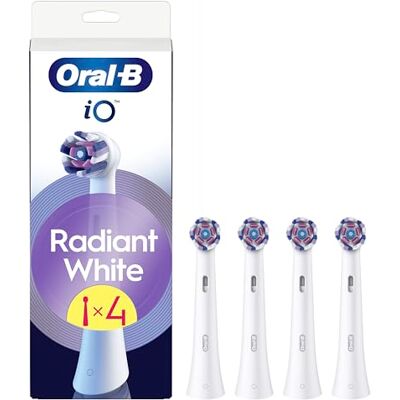 Oral-B iO Radiant White Original Electric Toothbrush Heads, Pack of 4 Replacement Toothbrush Heads with Angled Bristles for Deep Plaque Removal & Polishing Petals for Teeth Whitening, for Oral B iO Oral-B iO Radiant White Original Electric Toothbrush Heads, Pack of 4 Replacement Toothbrush Heads with Angled Bristles for Deep Plaque Removal & Polishing Petals for Teeth Whitening, for Oral B iO