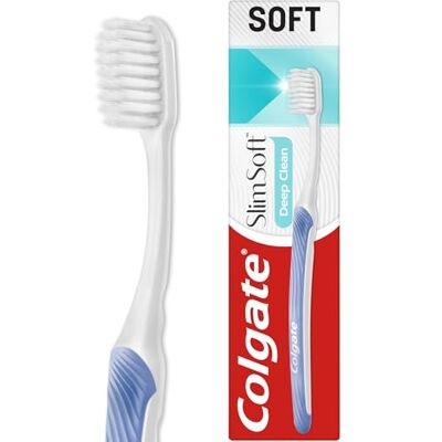 Colgate Slim Soft Deep Clean Manual Toothbrush, Soft Bristle Toothbrush, 3X Better Plaque Removal*, deep Cleans Along gumline and in Narrow Spaces, Slim Head and Flexible Neck, clinically Proven x 12 Colgate Slim Soft Deep Clean Manual Toothbrush, Soft Bristle Toothbrush, 3X Better Plaque Removal*, deep Cleans Along gumline and in Narrow Spaces, Slim Head and Flexible Neck, clinically Proven x 12