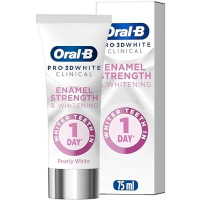 Oral-B Pro 3D White Clinical, Enamel Strength & Whitening, Whiter Teeth in 1 Day, Whitening Toothpaste 75ml Oral-B Pro 3D White Clinical, Enamel Strength & Whitening, Whiter Teeth in 1 Day, Whitening Toothpaste 75ml