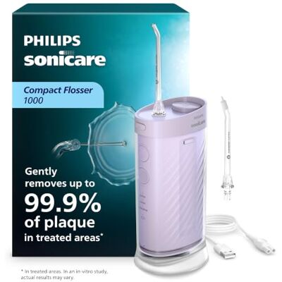 Philips Sonicare Compact Flosser 1000 − Compact Water Flosser for Teeth with 3 Flossing Modes, IPX7 Water-Resistant Oral Irrigator, Improves Gum Health, Travel-Friendly, Light Purple, Model HX3333/23 Philips Sonicare Compact Flosser 1000 − Compact Water Flosser for Teeth with 3 Flossing Modes, IPX7 Water-Resistant Oral Irrigator, Improves Gum Health, Travel-Friendly, Light Purple, Model HX3333/23