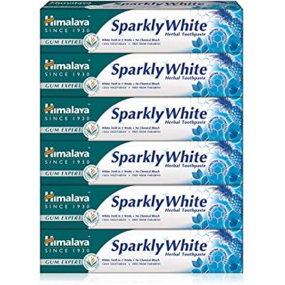 Himalaya Herbals Sparkly White Herbal Vegetarian Toothpaste for whitening Teeth with Advanced Plague Removal,Anti-inflammatory 12-Hour Germ Protection-75ml (Pack of 6) Himalaya Herbals Sparkly White Herbal Vegetarian Toothpaste for whitening Teeth with Advanced Plague Removal,Anti-inflammatory 12-Hour Germ Protection-75ml (Pack of 6)