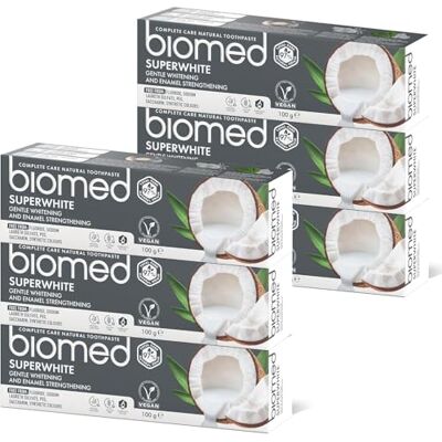 BIOMED Superwhite 97% Natural Whitening Toothpaste Enamel Strengthening Coconut Flavour, Vegan, SLES Free 6x100g BIOMED Superwhite 97% Natural Whitening Toothpaste Enamel Strengthening Coconut Flavour, Vegan, SLES Free 6x100g