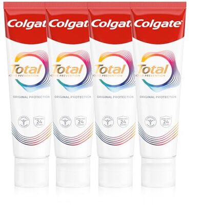 Colgate Total Active Prevention Original Toothpaste 100ml x4 Fights Root Causes* of Many Oral Health Problems³ 24h Antibacterial¹ Protection clinically Proven Patented² Technology Colgate Total Active Prevention Original Toothpaste 100ml x4 Fights Root Causes* of Many Oral Health Problems³ 24h Antibacterial¹ Protection clinically Proven Patented² Technology
