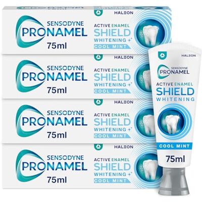 SENSODYNE PRONAMEL Active Enamel Shield Whitening Toothpaste, 4 x 75 ml Fluoride toothpaste, acid protection, cavity protection, whitening, fresh mint, enamel care, daily use, sensitive teeth SENSODYNE PRONAMEL Active Enamel Shield Whitening Toothpaste, 4 x 75 ml Fluoride toothpaste, acid protection, cavity protection, whitening, fresh mint, enamel care, daily use, sensitive teeth
