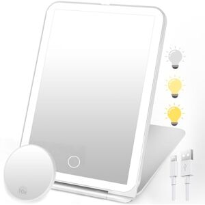 SURFOU Rechargeable Travel Makeup Mirror with Lights, with 10X Mini Magnification & 3 Color LED Lighting, Dimmable Touch Screen, Portable Folding Tabletop Cosmetic Mirror for Home and Travel SURFOU Rechargeable Travel Makeup Mirror with Lights, with 10X Mini Magnification & 3 Color LED Lighting, Dimmable Touch Screen, Portable Folding Tabletop Cosmetic Mirror for Home and Travel