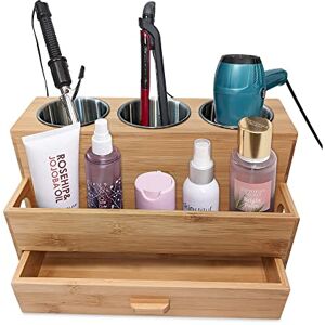 Harzen Brothers Hair Tool Organizer, Bamboo, Styling Holder, Bathroom Countertop Blow Dryer Holder, Vanity Caddy Storage Stand for Accessories, Makeup, Toiletries Harzen Brothers Hair Tool Organizer, Bamboo, Styling Holder, Bathroom Countertop Blow Dryer Holder, Vanity Caddy Storage Stand for Accessories, Makeup, Toiletries
