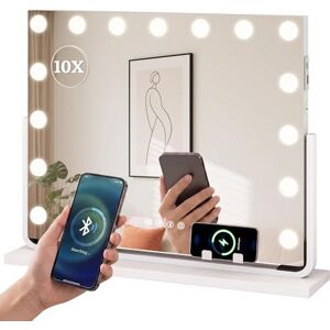 YITAHOME 15 LED Hollywood Vanity Makeup Mirror, 58x46 cm, Cosmetic Mirror with Bluetooth Speaker, USB & Type-C Port, 3 Dimmable Color Temperatures, 10X Magnifying Mirror & Phone Holder, White YITAHOME 15 LED Hollywood Vanity Makeup Mirror, 58x46 cm, Cosmetic Mirror with Bluetooth Speaker, USB & Type-C Port, 3 Dimmable Color Temperatures, 10X Magnifying Mirror & Phone Holder, White