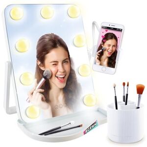 Studio Creator LED Make Up Mirror with Lights & Phone Holder – GRWM Hollywood Vanity Mirror 3 Light Modes, Touch Control Brightness Includes Caddy & 4 Brushes for Makeup, Selfies & Vlogging Studio Creator LED Make Up Mirror with Lights & Phone Holder – GRWM Hollywood Vanity Mirror 3 Light Modes, Touch Control Brightness Includes Caddy & 4 Brushes for Makeup, Selfies & Vlogging