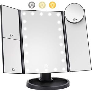 Woobroo Lighted Makeup Mirror with 22 LED Lights, Dual Power Supply 1x/2x/3x/10x Magnifying Touch Screen Dimmable Mirror, 180 Degree Adjustable Angle, Travel Cosmetic Mirror Black Woobroo Lighted Makeup Mirror with 22 LED Lights, Dual Power Supply 1x/2x/3x/10x Magnifying Touch Screen Dimmable Mirror, 180 Degree Adjustable Angle, Travel Cosmetic Mirror Black