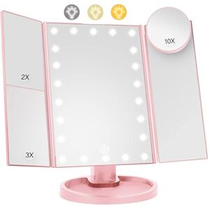 Woobroo Lighted Makeup Mirror with 22 LED Lights, Dual Power Supply 1x/2x/3x/10x Magnifying Touch Screen Dimmable Mirror, 180 Degree Adjustable Angle, Travel Cosmetic Mirror Pink Woobroo Lighted Makeup Mirror with 22 LED Lights, Dual Power Supply 1x/2x/3x/10x Magnifying Touch Screen Dimmable Mirror, 180 Degree Adjustable Angle, Travel Cosmetic Mirror Pink
