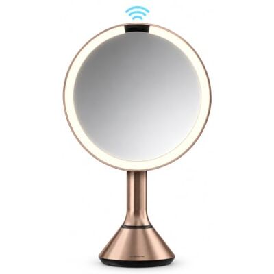 simplehuman Sensor Mirror One, Round Makeup Mirror with Lights, Rose Gold Tru-Lux® Full-Spectrum LED Light, 5x Magnification, Dual Light Settings, Adjustable Brightness simplehuman Sensor Mirror One, Round Makeup Mirror with Lights, Rose Gold Tru-Lux® Full-Spectrum LED Light, 5x Magnification, Dual Light Settings, Adjustable Brightness