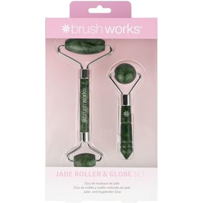 Brushworks Jade Roller & Globe Set, Pink, One Size Brushworks Jade Roller & Globe Set, Pink, One Size