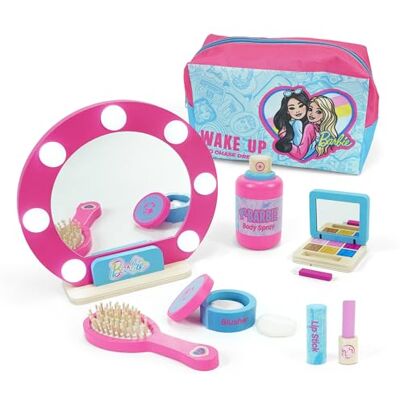 Barbie Wooden Toy Set with Mirror & Carry Case – Pretend Play Beauty Set for Kids – Includes Brush, Lipstick, Blusher, Eyeshadow, Body Spray & Accessories, Pink Vanity Makeup Set Barbie Wooden Toy Set with Mirror & Carry Case – Pretend Play Beauty Set for Kids – Includes Brush, Lipstick, Blusher, Eyeshadow, Body Spray & Accessories, Pink Vanity Makeup Set