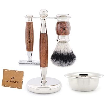 Jag Shaving Set JAG's LEE Range 5-Piece Shaving Set Synthetic Silver Tip Hair Shaving Brush Double Edge Safety Razor Shaving Stand Leather Bag for Safety Razor Safety Bowl Wood Set Jag Shaving Set JAG's LEE Range 5-Piece Shaving Set Synthetic Silver Tip Hair Shaving Brush Double Edge Safety Razor Shaving Stand Leather Bag for Safety Razor Safety Bowl Wood Set