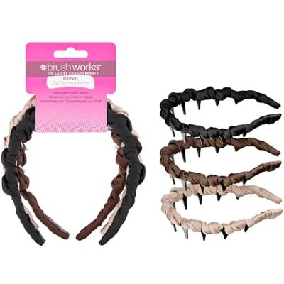 Brushworks Ribbon Zig Zag Headbands 3 Pack – 90s Inspired Ribbon-Wrapped Hairbands in Black, Brown & Beige, Satin, Ruched, Comfortable, Stylish & Secure Everyday Hair Accessories Brushworks Ribbon Zig Zag Headbands 3 Pack – 90s Inspired Ribbon-Wrapped Hairbands in Black, Brown & Beige, Satin, Ruched, Comfortable, Stylish & Secure Everyday Hair Accessories