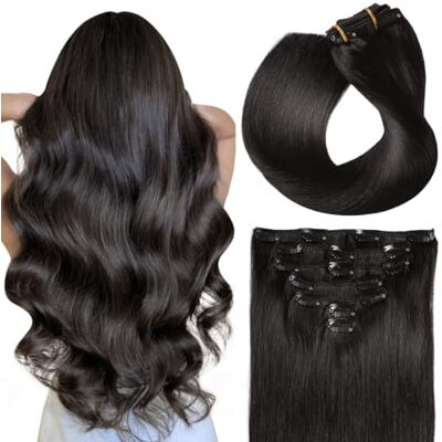 SUYYA Clip in Hair Extensions Real Human Hair, Silky Straight Remy Hair Extensions Clip in 7 PCS Double Weft Seamless Clip in Hair Extension 16 Inches #1B Natural Black 120G SUYYA Clip in Hair Extensions Real Human Hair, Silky Straight Remy Hair Extensions Clip in 7 PCS Double Weft Seamless Clip in Hair Extension 16 Inches #1B Natural Black 120G