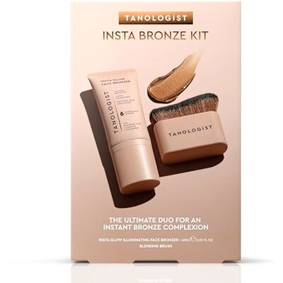 Tanologist Insta Bronze Kit, Face Bronzer & Blending Brush, 2-Piece Set Natural Enhancer & Applicator, Buildable Formula for Instant Glow & Hydrated Complexion, for Bare Skin or Over Makeup Tanologist Insta Bronze Kit, Face Bronzer & Blending Brush, 2-Piece Set Natural Enhancer & Applicator, Buildable Formula for Instant Glow & Hydrated Complexion, for Bare Skin or Over Makeup