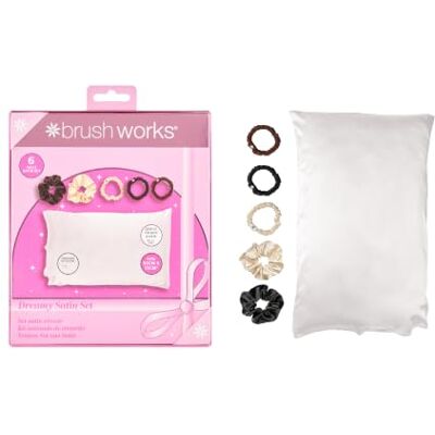 Brushworks Dreamy Satin Set – Luxe Satin Pillowcase, 2 Scrunchies & 3 Skinny Scrunchies Brushworks Dreamy Satin Set – Luxe Satin Pillowcase, 2 Scrunchies & 3 Skinny Scrunchies