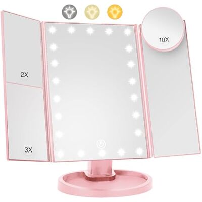 Woobroo Lighted Makeup Mirror with 22 LED Lights, Dual Power Supply 1x/2x/3x/10x Magnifying Touch Screen Dimmable Mirror, 180 Degree Adjustable Angle, Travel Cosmetic Mirror Pink Woobroo Lighted Makeup Mirror with 22 LED Lights, Dual Power Supply 1x/2x/3x/10x Magnifying Touch Screen Dimmable Mirror, 180 Degree Adjustable Angle, Travel Cosmetic Mirror Pink
