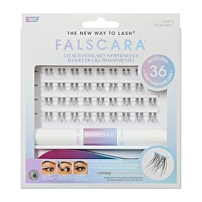 Kiss FALSCARA Eyelash Extension Set, Feather Light Volume Eyelashes with Invisible Clear Band, Bond & Seal, Applicator & 36 Eyelash Clusters Kiss FALSCARA Eyelash Extension Set, Feather Light Volume Eyelashes with Invisible Clear Band, Bond & Seal, Applicator & 36 Eyelash Clusters
