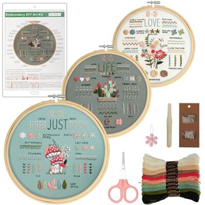 VINATO Embroidery Kit for Beginners Complete Embroidery Kit with Flower Motifs, 34 Techniques, Bamboo Embroidery Hoops (20 cm), 10 Colours Embroidery Thread & Tools Embroidery Set for Adults VINATO Embroidery Kit for Beginners Complete Embroidery Kit with Flower Motifs, 34 Techniques, Bamboo Embroidery Hoops (20 cm), 10 Colours Embroidery Thread & Tools Embroidery Set for Adults