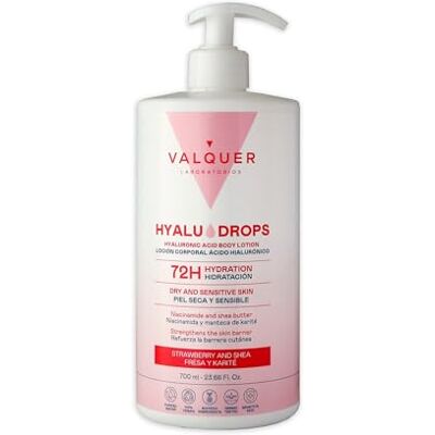 Valquer Laboratorios VALQUER Hyaludrops Moisturising Body Cream Strawberry & Shea Butter 72-Hour Hydration Nourishes Dry & Sensitive Skin With Hyaluronic Acid & Niacinamide 700 ml Valquer Laboratorios VALQUER Hyaludrops Moisturising Body Cream Strawberry & Shea Butter 72-Hour Hydration Nourishes Dry & Sensitive Skin With Hyaluronic Acid & Niacinamide 700 ml