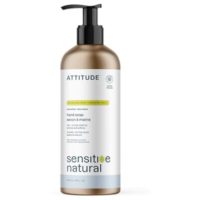 BIO SPECTRA ATTITUDE ATTITUDE Gentle Hand Soap for Sensitive Skin, EWG Verified, Enriched with Oats, Dermatologically Tested, Vegan, Unscented, Aluminum Bottle, 473 mL BIO SPECTRA ATTITUDE ATTITUDE Gentle Hand Soap for Sensitive Skin, EWG Verified, Enriched with Oats, Dermatologically Tested, Vegan, Unscented, Aluminum Bottle, 473 mL