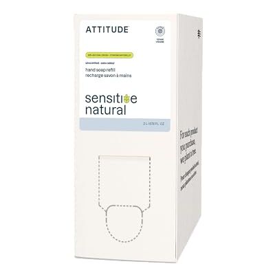 ATTITUDE Gentle Hand Soap for Sensitive Skin, EWG Verified, Enriched with Oats, Dermatologically Tested, Vegan, Unscented, Bulk Refill, 2 Liters ATTITUDE Gentle Hand Soap for Sensitive Skin, EWG Verified, Enriched with Oats, Dermatologically Tested, Vegan, Unscented, Bulk Refill, 2 Liters