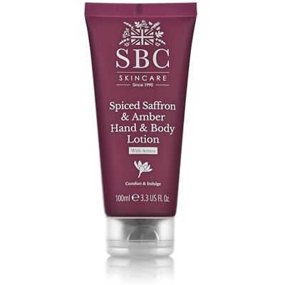 SBC Skincare Spiced Saffron & Amber Hand & Body Lotion – Hydrating Moisturiser With Arnica Montana & Shea Butter To Nourish Skin & Soothe Tension, Suitable For All Skin Types, 100 mL SBC Skincare Spiced Saffron & Amber Hand & Body Lotion – Hydrating Moisturiser With Arnica Montana & Shea Butter To Nourish Skin & Soothe Tension, Suitable For All Skin Types, 100 mL