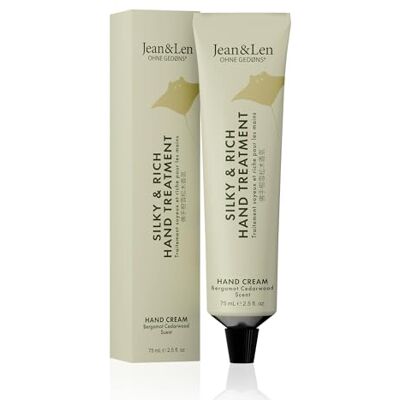 Jean & Len Silky and Rich Hand Treatment Bergamot and Cedarwood, recyclable aluminum tube (without cap), rich hand cream, ensures soft hands, free from parabens and silicones, vegan, 75 ml Jean & Len Silky and Rich Hand Treatment Bergamot and Cedarwood, recyclable aluminum tube (without cap), rich hand cream, ensures soft hands, free from parabens and silicones, vegan, 75 ml